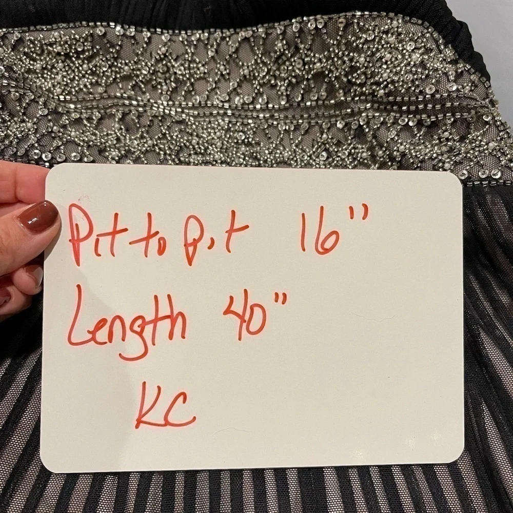 JS Collections Black Chiffon Cocktail Dress Beaded Waist | Size 6 - Picture 10 of 10